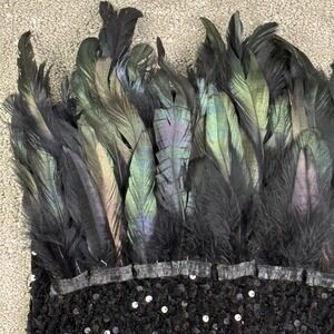 Unbranded Sequin Feather Strapless Dress Womens Small Black Iridescent Cocktail